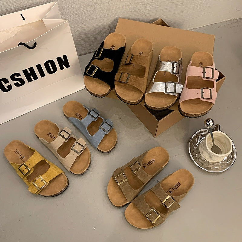 Women's Retro Double-Buckle Comfort Sandals – Ergonomic Cork Footbed for Everyday Wear