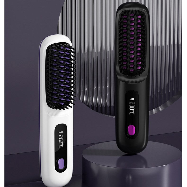 Wireless Ionic Hair Straightening Brush – Portable Cordless Hair Straightener Comb with Adjustable Temperature, Rechargeable Negative Ion Styling Brush