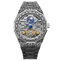 Forsining Men's Automatic Skeleton Watch – Retro Mechanical Open-Heart Stainless Steel Wristwatch